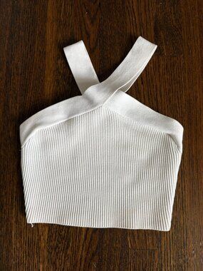 Aritzia Babaton Sculpt Knit Wrap Crop Top White Size Small